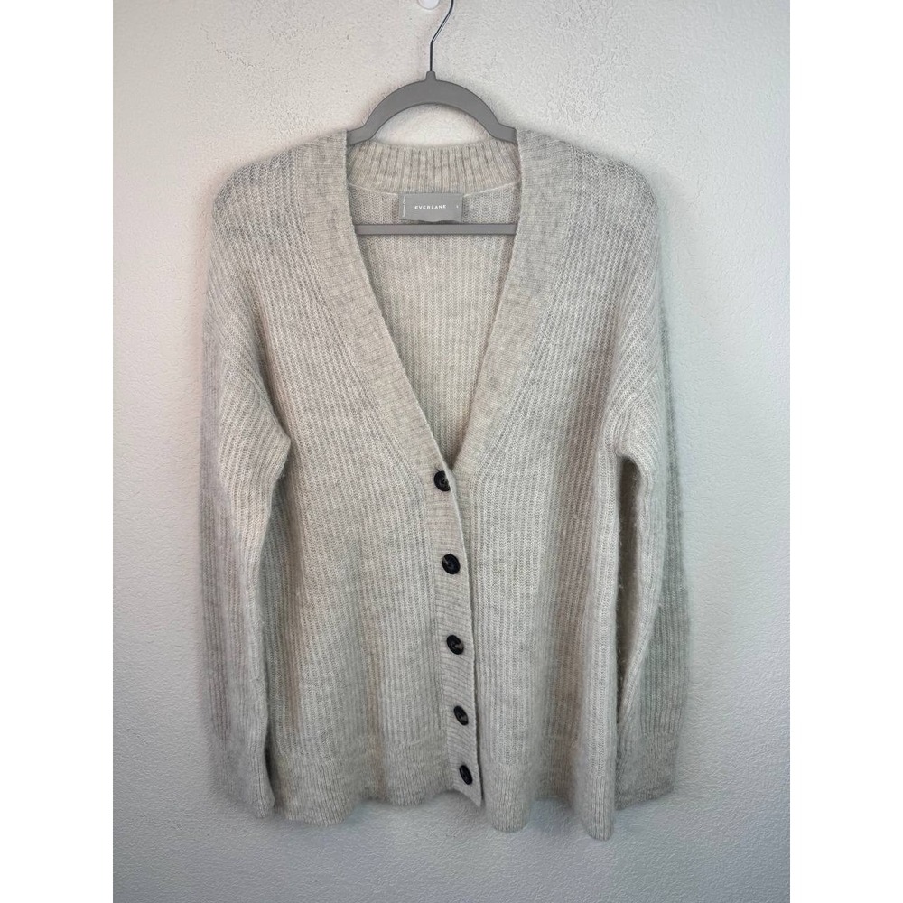 Everlane Alpaca Merino Wool Cardigan Sweater Womens XS Light Gray Oversized Cozy